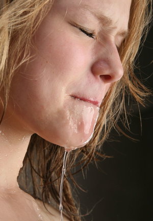 18 year old girl drips cum from tongue after having just lost her virginity